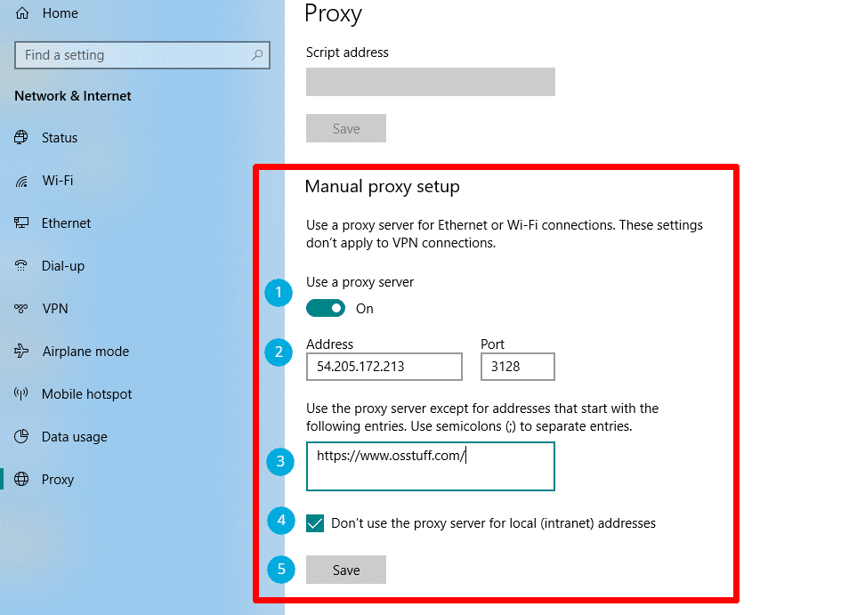 setup proxy on windows 10